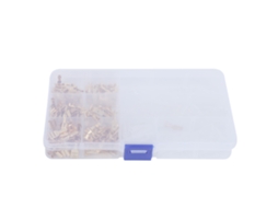 Kit com 270 peças de terminais de cobre banhados a ouro, macho e fêmea, com manga isolante e caixa de armazenamento.