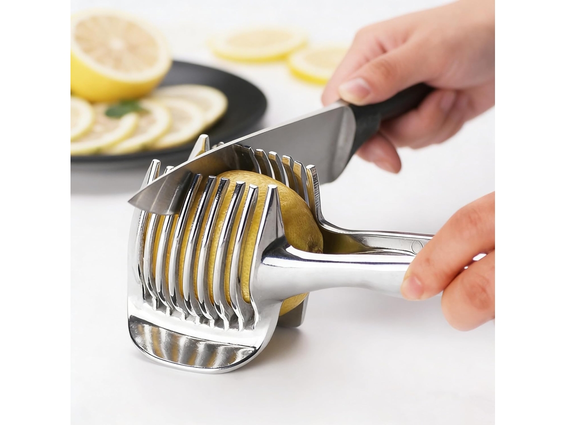 Suporte Para Fatiador De Tomate E Limão, Fatiador Redondo Para Frutas, Cebola E Outros Alimentos, Com Guia De Corte E Pinça Cabo