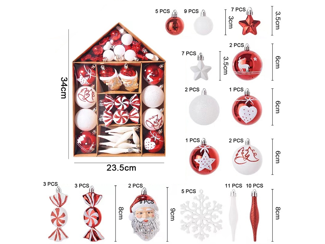 Conjunto de Enfeites de Bola de Natal Pingentes Decorativos com Pacote de Presente Reutilizável para Árvore de Natal Estilo 2