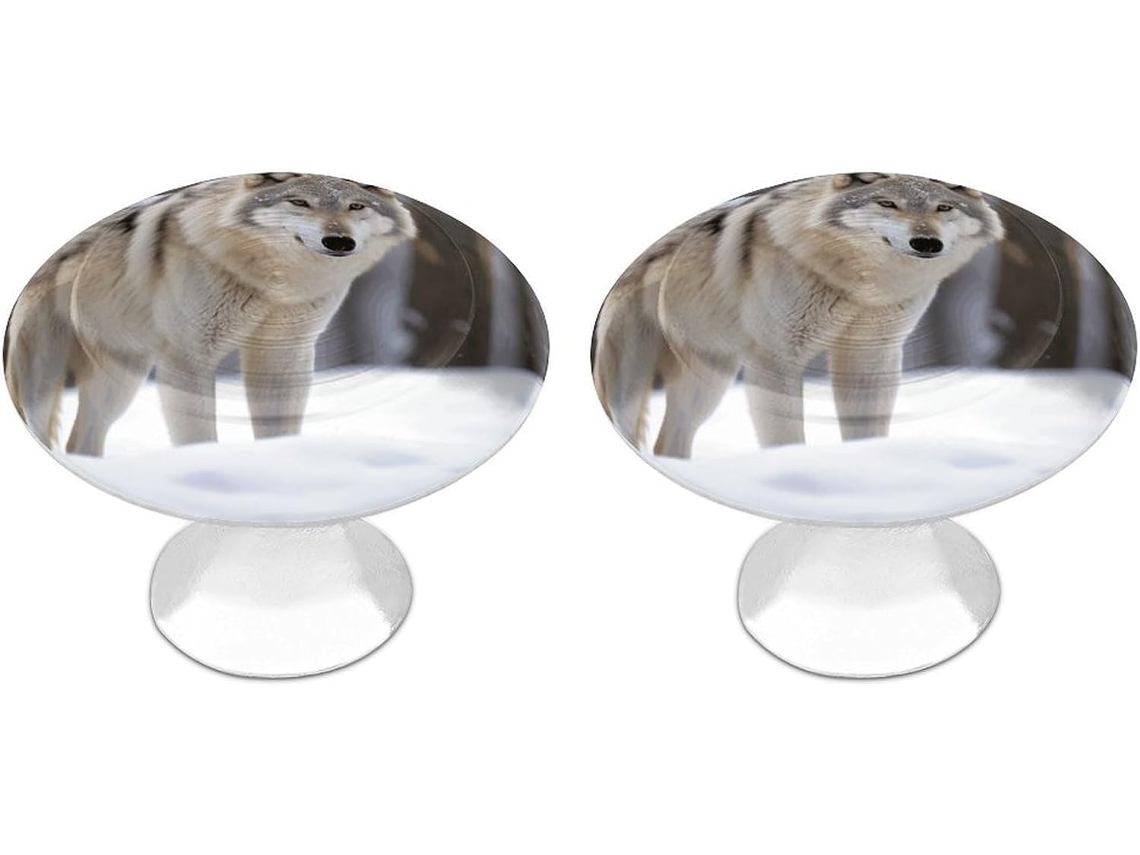 Conjunto De 2 Puxadores Aço Inoxidável Para Armários Cozinha, Com Estampa Personalizada De Lobo Na Neve Ideais Para