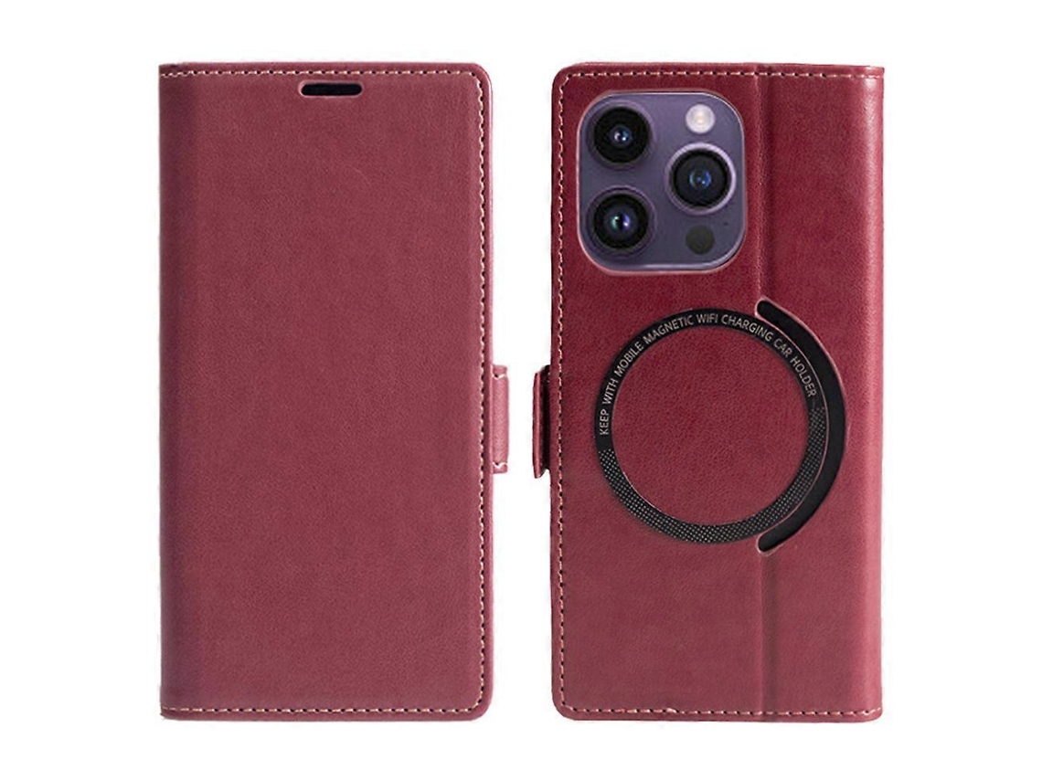 Capa Tkdaddy Para Iphone 16 Pro Max Compatível Com Suporte De Carteira Magsafe, Capa De Couro Flip Vermelha