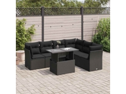 Vidaxl 7 Pcs Conjunto de Sofás P/ Jardim C/ Almofadões Vime Pe Preto