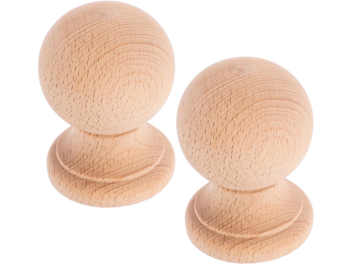 Inoomp Tampas Esféricas de Madeira para Postes, 2 Peças, 6cm de Diâmetro, Madeira Maciça, Sem Pintura, para Decoração CHABERLU