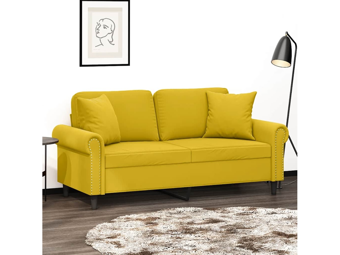 Vidaxl Sofá 2 Lugares C/ Almofadas Decorativas 140 Cm Veludo Amarelo