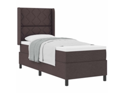 Cama De Solteiro | Camas Para Quarto | Cama Box Com Colchão Castanho Escuro 80 X 200 Cm Tecido