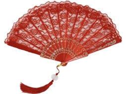Leque feminino espanhol, elegante leque de plástico com acabamento em renda, leque retrô com borla.