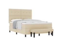 Cama Box com Cabeceira Creme 160 X 200 Cm Tecido MAISON EXCLUSIVE