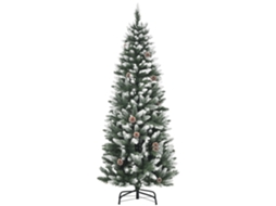 Árvore De Natal Nevada De 150 Cm, Contém 464 Galhos E 28 Pinhas, Modelo De Plástico E Metal Com Base Removível, Nas Cores Verde E Branca.