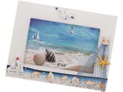 Porta Retratos Madeira Horizontal 15 Decoração Conchas Oceânico Ideal Escritório Quarto Decorativo Estilo GOKOCO