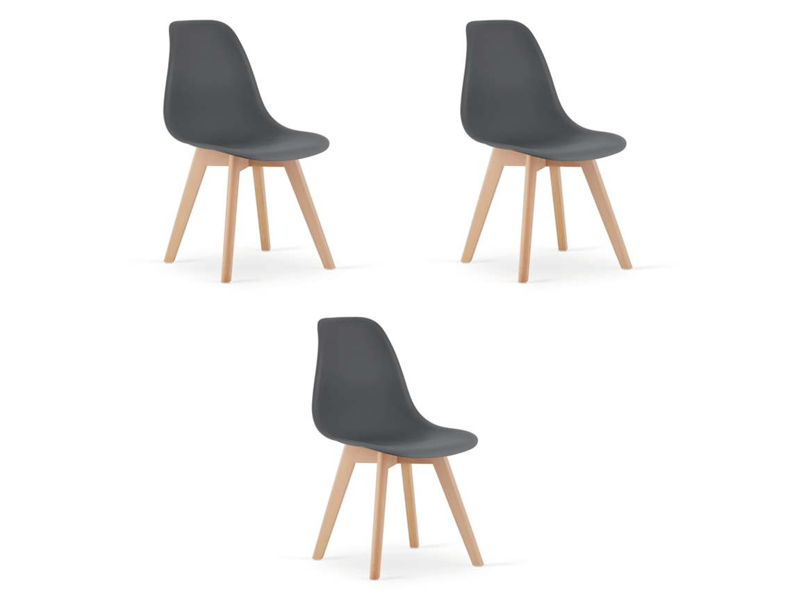 Cadeira De Jantar Conjunto De 3 Peças Kito Assento Cinza Escuro, Pernas Naturais, Assento Ergonômico, Encosto