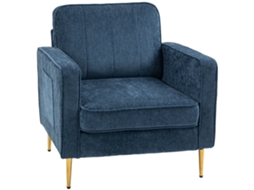 Poltrona De Tecido Com Pernas De Aço Dourado, Ótimo Conforto, Bolsos Laterais, Para Sala, Escritório, Quarto, Azul-chimi