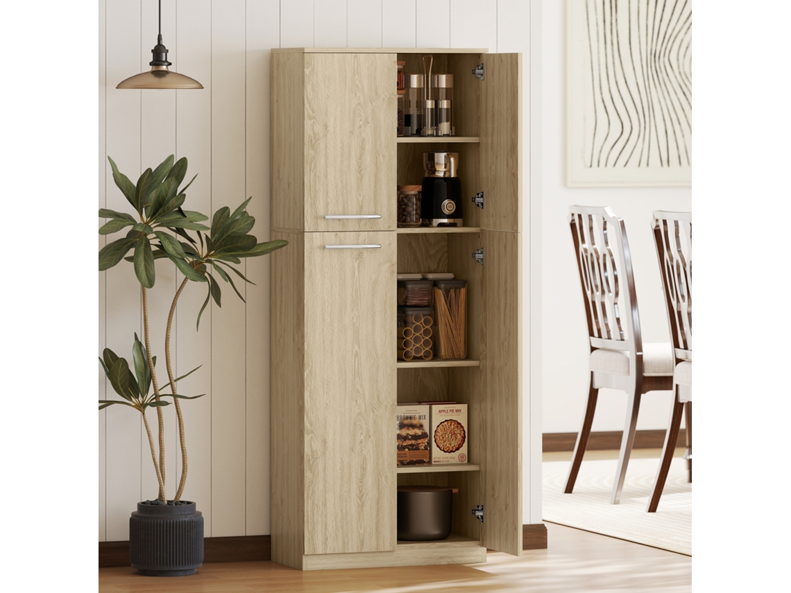 Armário De Armazenamento Em Carvalho, Design Minimalista Com 2 Portas E Prateleiras Ajustáveis, 59x31x155 Cm