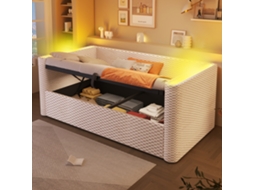 Tagesbett 90x200 Cm Com Led E Armário Hidráulico Samt Bege