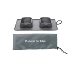 Bandeja Dobrável de Silicone para Ração de Animais de Estimação, Tigela para Cães, para Gatos, Dupla Anti tombamento com Bebedouro Integrado AQUAFORGE