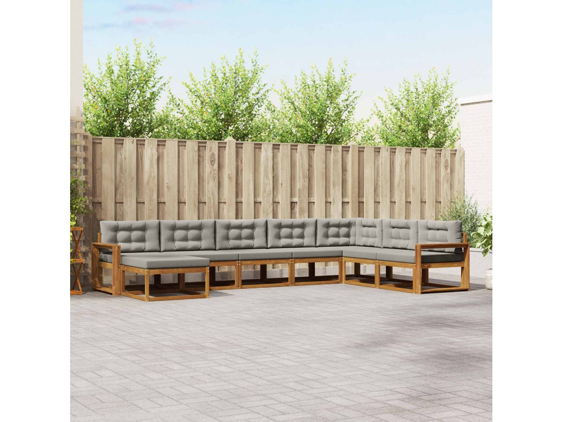 Vidaxl Conjunto De Sofás Para Exterior 8 Pcs Cinza Natural E Claro