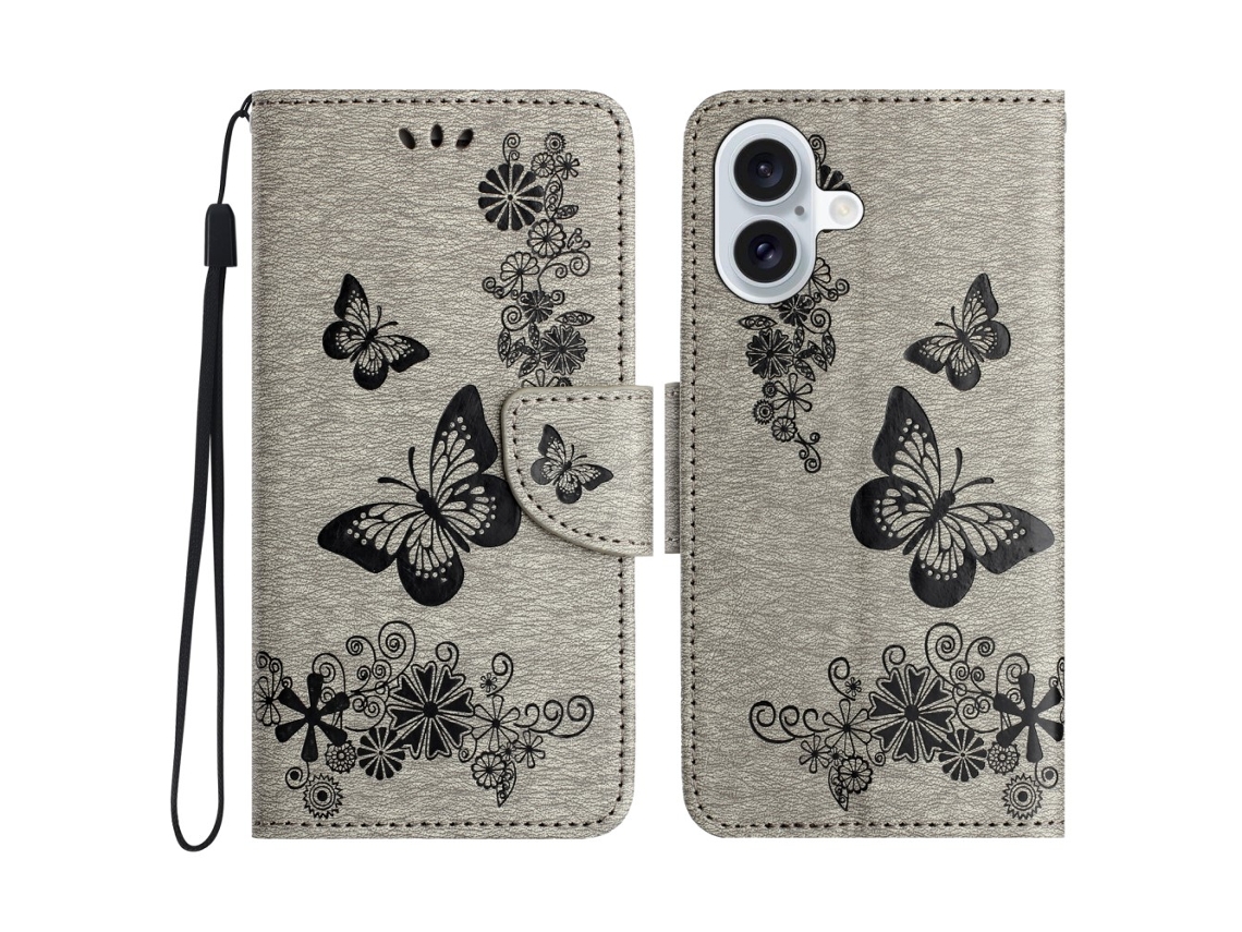 Capa Em Couro Pu Para Apple Iphone 16 Cinzento