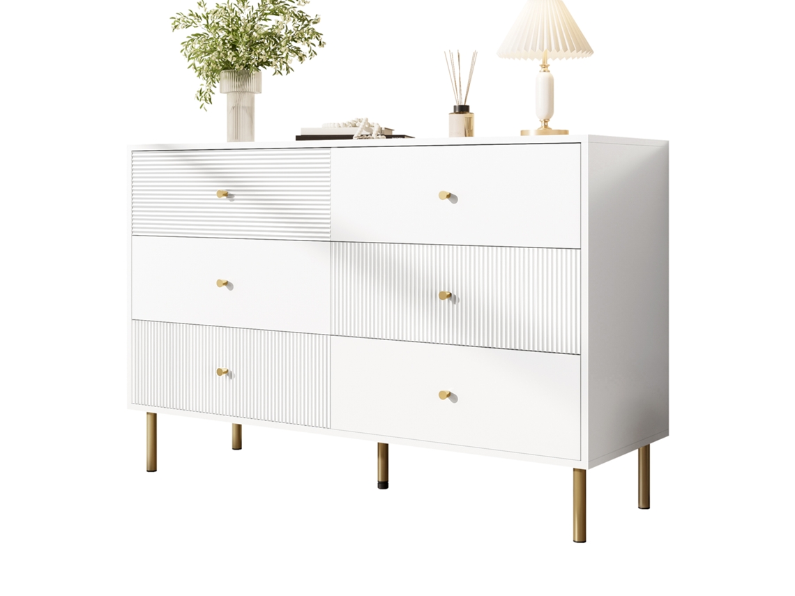 Cômoda com 6 gavetas em MDF ZIWEI STORE com puxadores em zinco e pés em aço (120x40x78 cm)