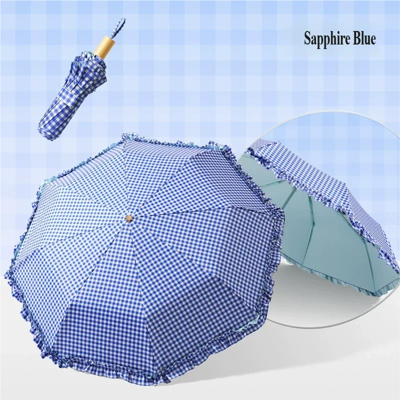 (azul) Guarda-chuva Dobrável De Luxo Com Abertura Manual E Cadarço Estampado
