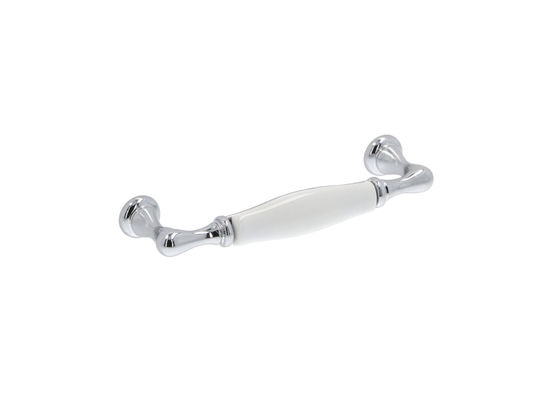 Puxador para Móveis em Zamac e Porcelana com 96 mm de distância entre centros e acabamento Cromado Polido, conjunto de 6 HARDWAREXCHANGE