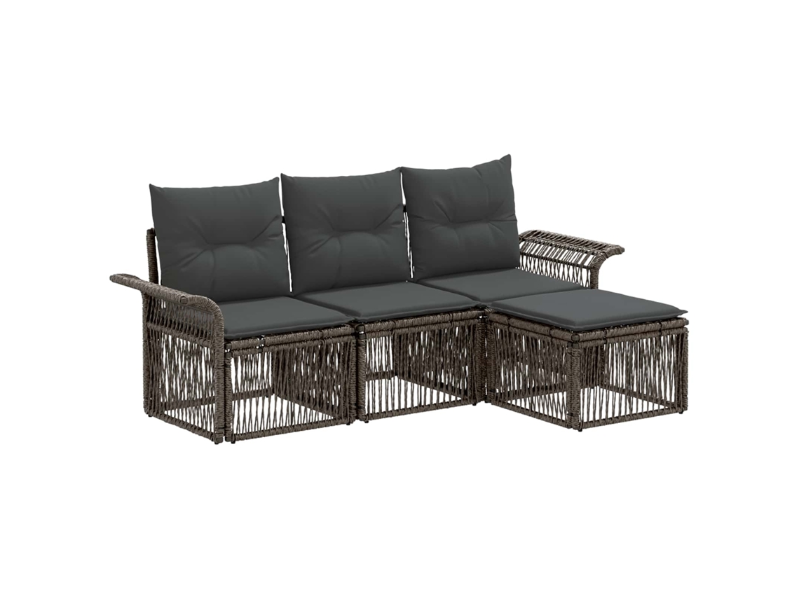 Vidaxl Conjunto De Sofá De Jardim 4 Pcs Cinzento Vime Pe