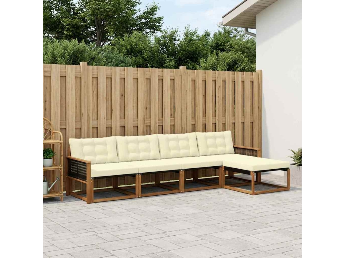 Vidaxl Conjunto De Sofás Para Exterior 5 Unid. Natural E Creme