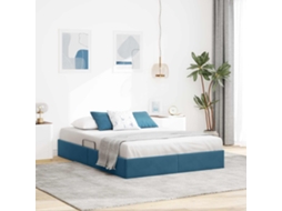 Vidaxl Estrutura de Cama Ottoman Azul Escuro 140 X 200 Cm Veludo