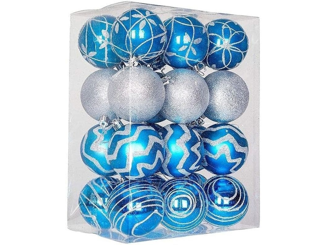 Bola De Adorno De Árbol De Navidad 6cm 24pcs Pintado A Mano Color Plata Azul