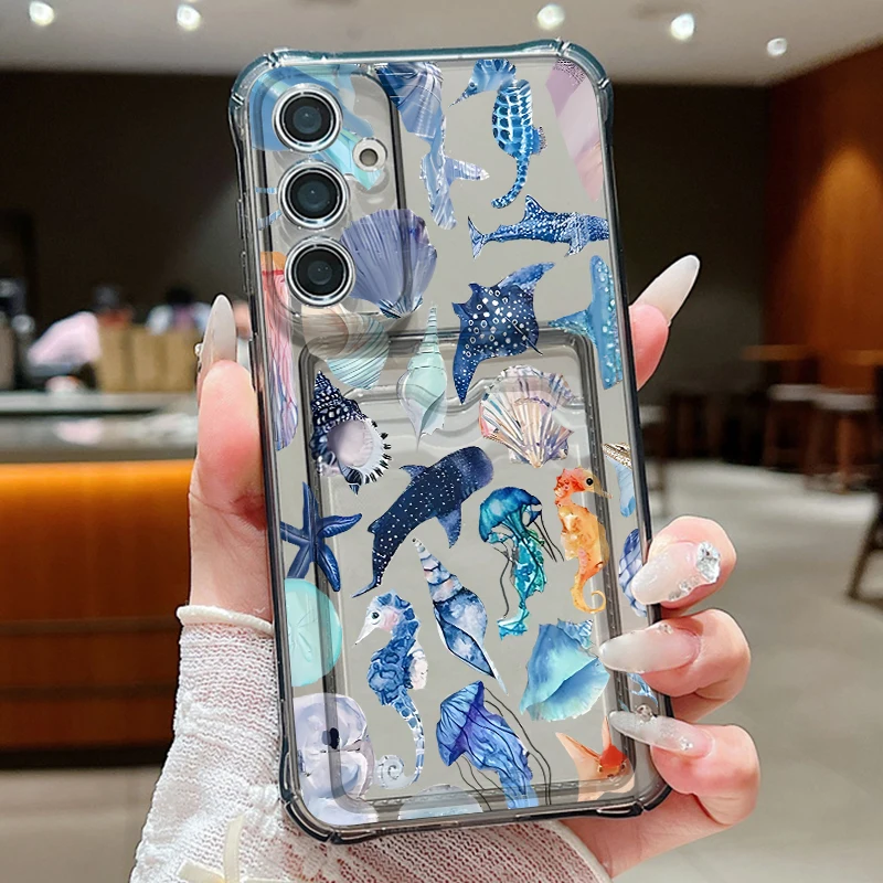 Capa Transparente Para Celular Galaxy S24 Com Estampa De Baleia E Golfinho (cinza).