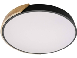 Plafón Led 24w Circular Madeira E Alumínio Ø418 Mm Cct Selecionável Semi-dari Preto