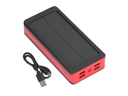 Carregador portátil LED solar 2026 de 30000mAh com 4 portas USB para carregamento rápido e 3 modos de iluminação para escalada (vermelho).