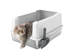 Caixa de Areia Impermeável para Gatos com Paredes Elevadas, Bandeja e Pá, em Abs, 71x50,8x35,5 Cm, Branca. ESSÊNCIACASA