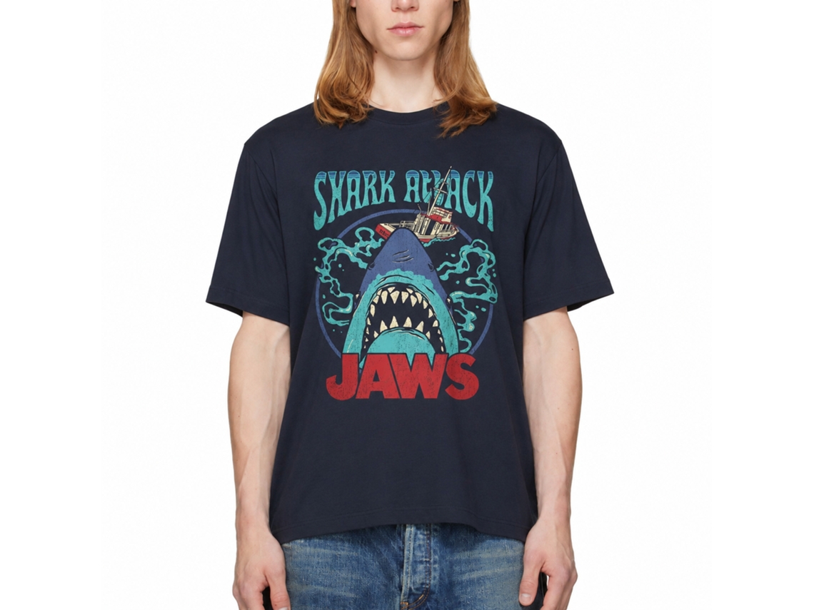 Rockinstone Jaws Movie Swirly Water Navy Adult T-shirt Size:s
