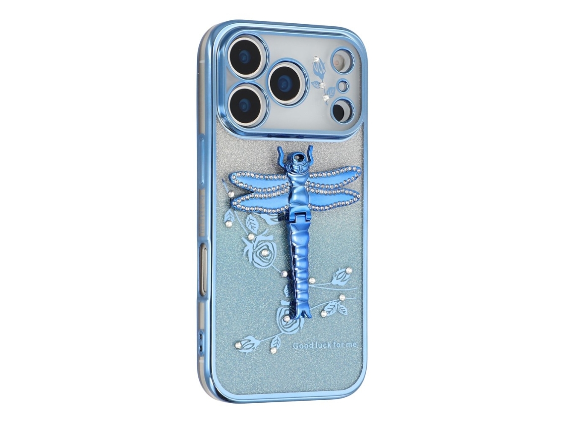 Capa Para Iphone 17 Pro Kadem Dragonfly Glitter - Azul