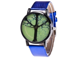 Relógio de quartzo com mostrador redondo simples e pulseira de couro PU para casais (azul)