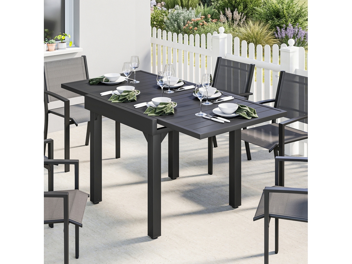 Mesa Externa De Alumínio Preta Para Jardim, Extensível De 4 A 6 Lugares, 160/80 X 80 X 75 Cm - Ideal Para Jantar Ao Ar Livre