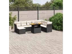Vidaxl 9 Pcs Conjunto De Sofás P/ Jardim C/ Almofadões Vime Pe Preto