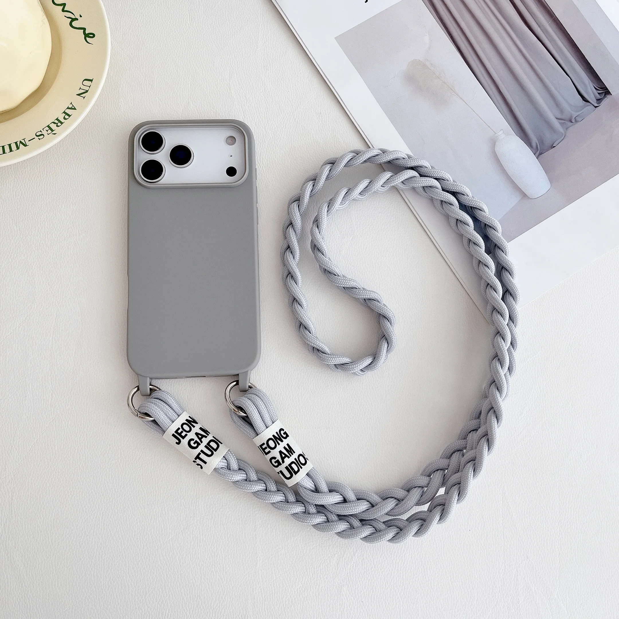 Capa Transversal Multicolorida Em Tecido Tpu Para Iphone 15 Plus (cinza).