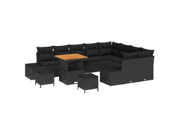 Conjunto 12 Sofá De Jardim Vidaxl Preto Vime Pe (80 X 80 X 71 Cm)