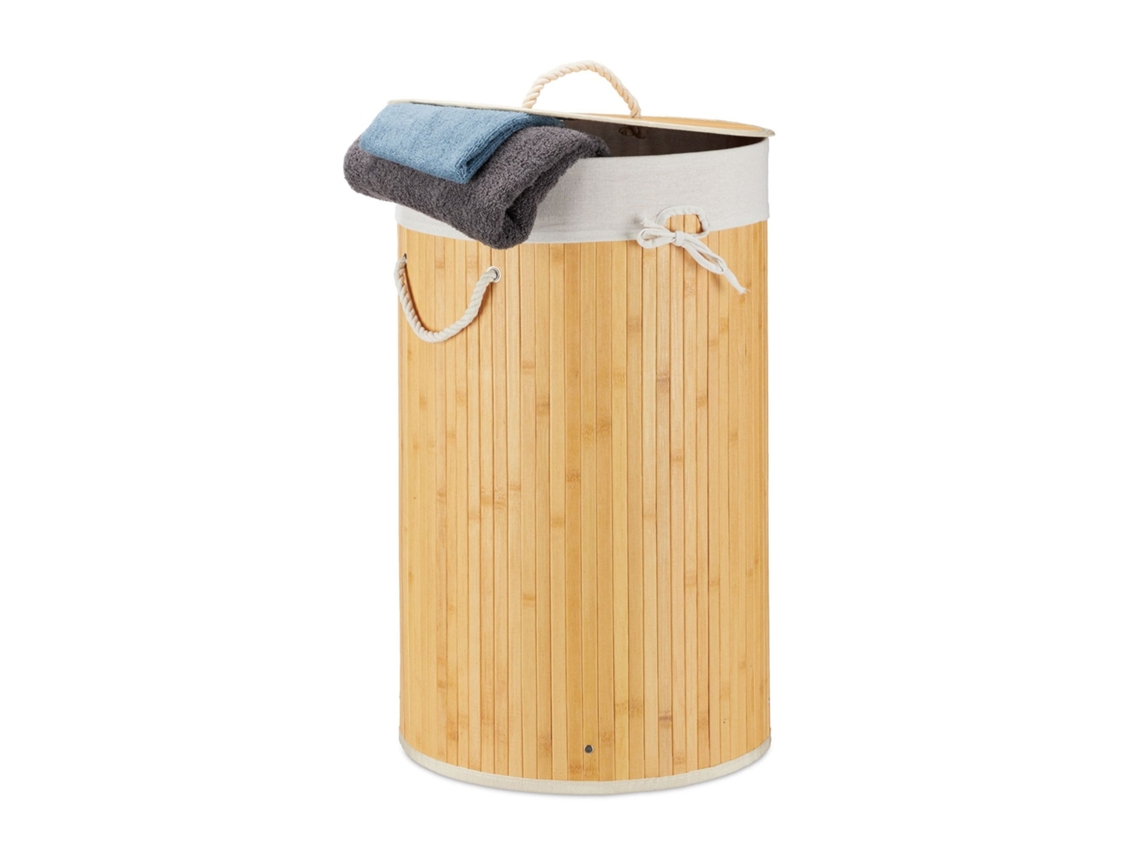 Cesto De Roupa Suja Redondo De Bambu Com Tampa