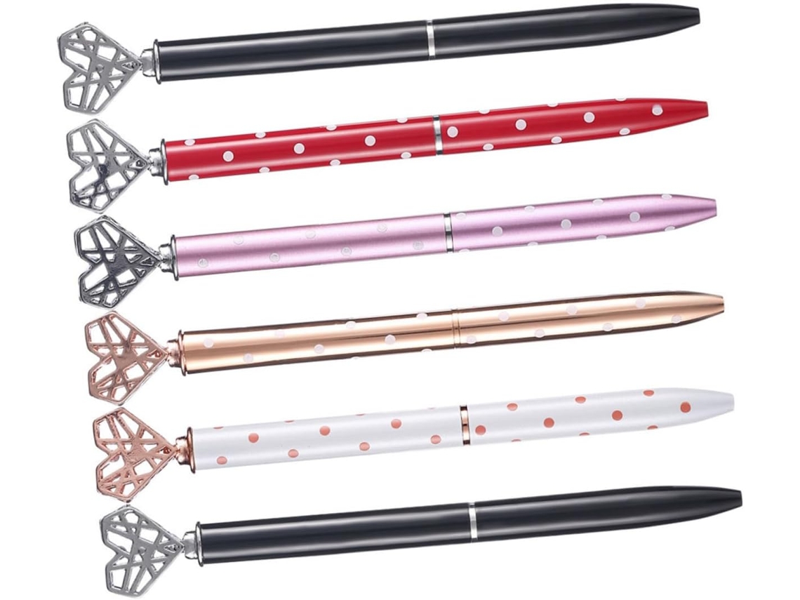 Conjunto De 6 Canetas Esferográficas Metal Com Motivo Coração, Ideais