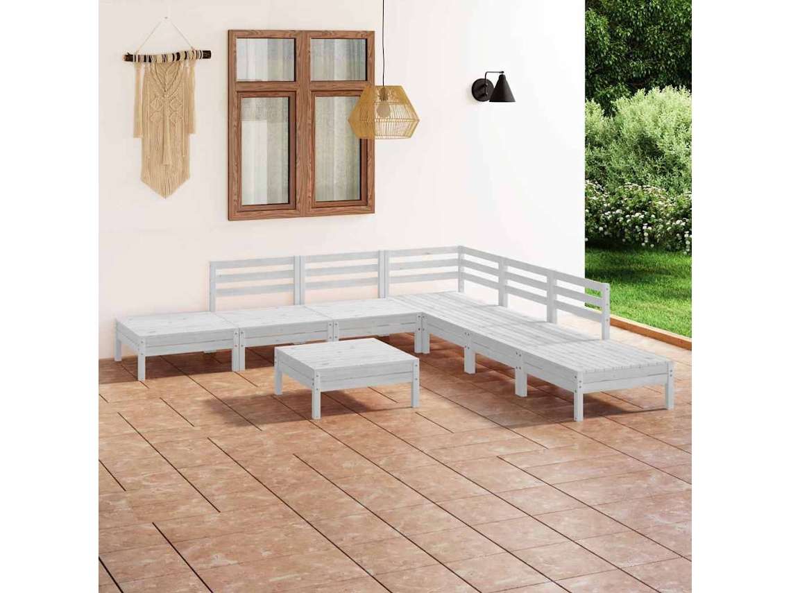 Vidaxl 8 Pcs Conjunto Lounge De Jardim Pinho Maciço Branco