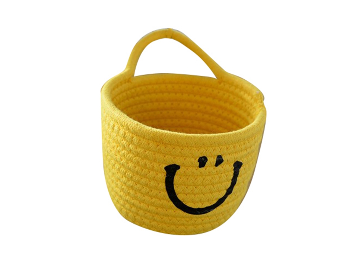 Cesta de Armazenamento Fofa de Corda de Algodão Mini Tecida À Mão Amarela para Casa Parede