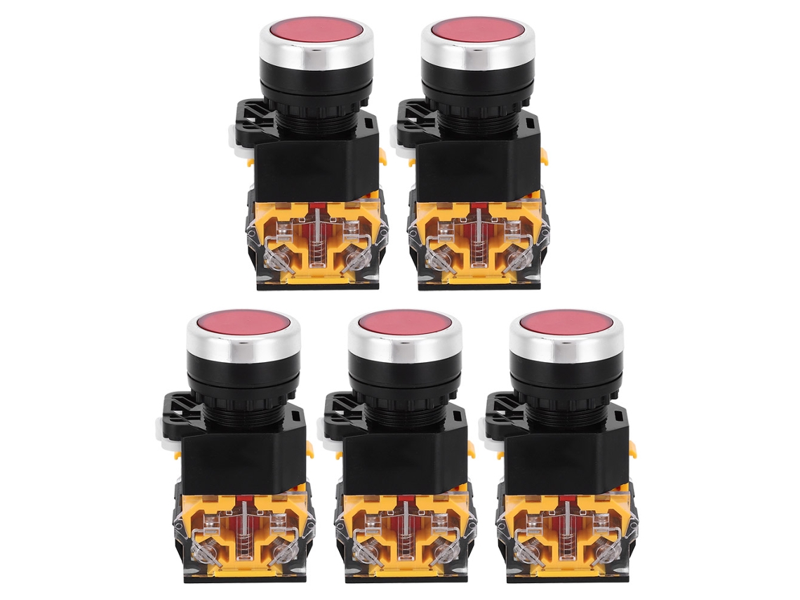 Interruptor De Botão De Pressão De 22mm Auto-bloqueio 37v-440v Sem Luz Vermelho 5pcs