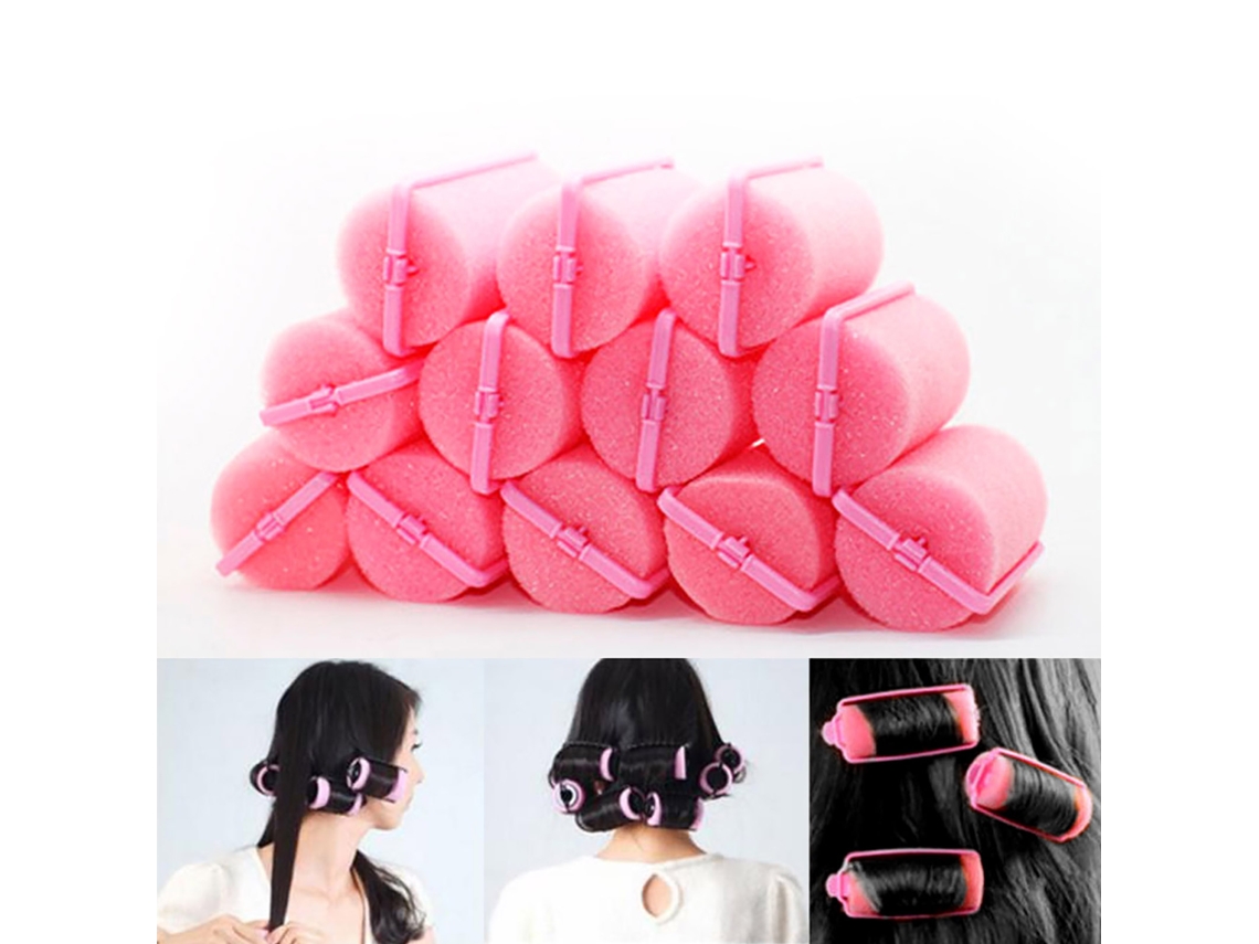 2026 12 Peças de Rodas de Espuma Mágica para Cabelo Cacheado, Ferramentas de Estilo Salão Rosado