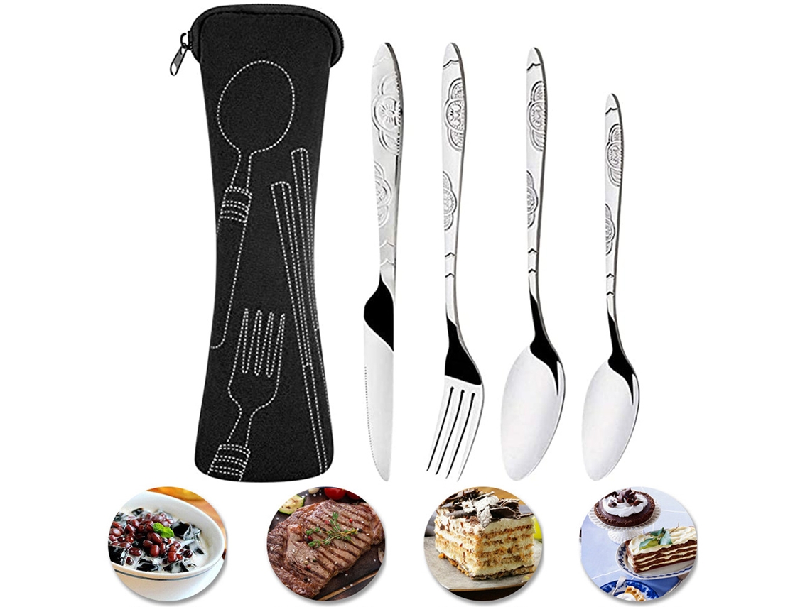 Conjunto de talheres S/MARCA em aço inox com bolsa para camping