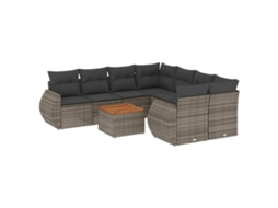 Conjunto de 9 Sofás para Jardim com Almofadões Vime Pe Cinzento MAISON EXCLUSIVE (90x200 cm)