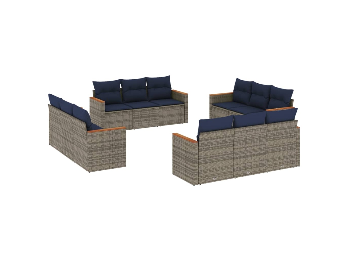 Conjunto de Sofá de Jardim, 12 Peças, Almofadas, Rattan Cinza MAISON EXCLUSIVE