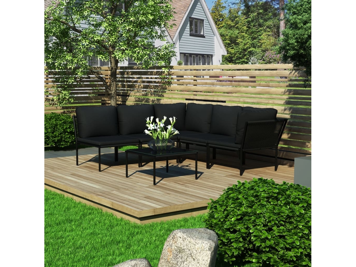 Vidaxl 6 Pcs Conjunto Lounge De Jardim C/ Almofadões Pvc Preto