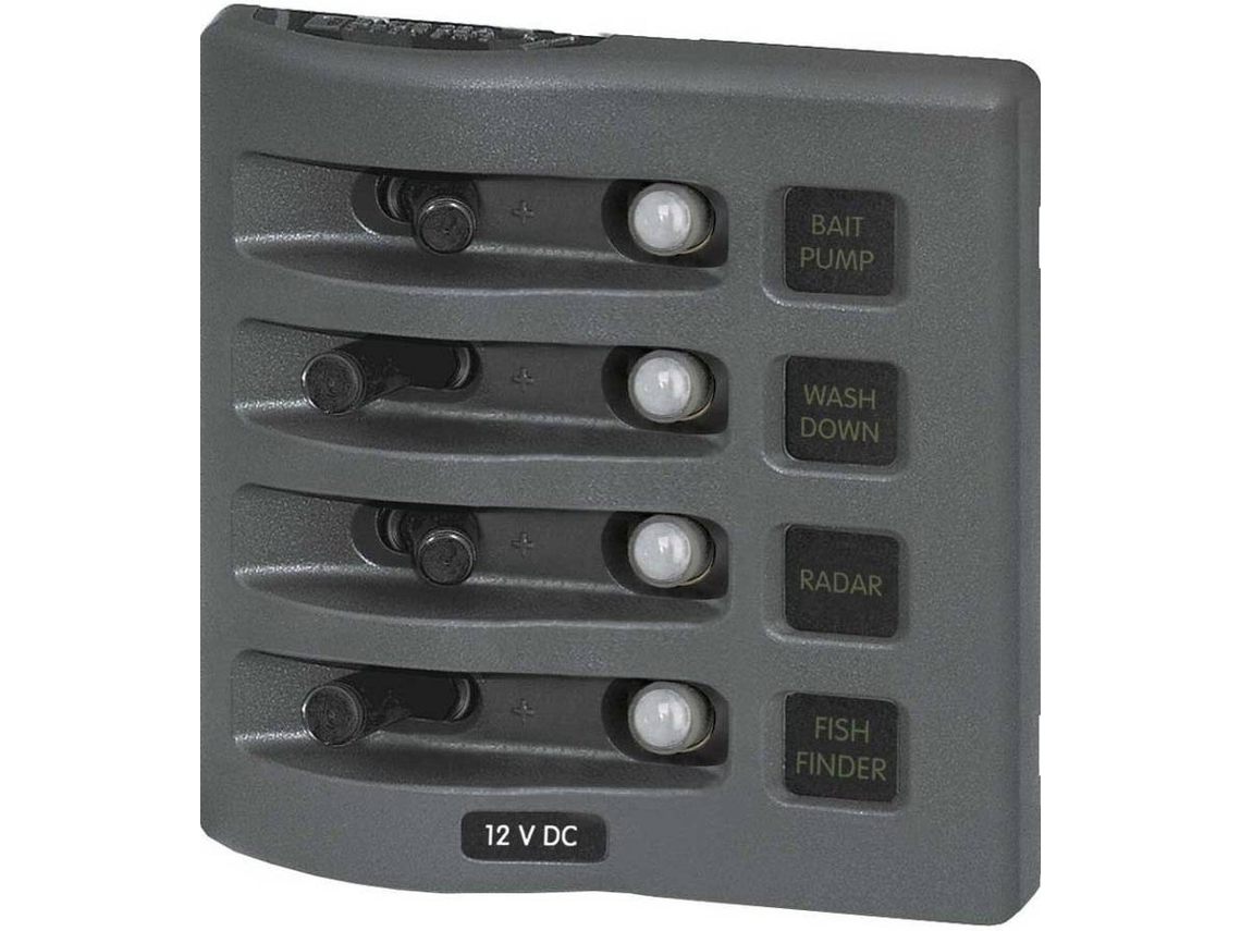 Interruptor BLUE SEA Weatherdeck Panel Circuit Breaker 4 Position Cinzento
