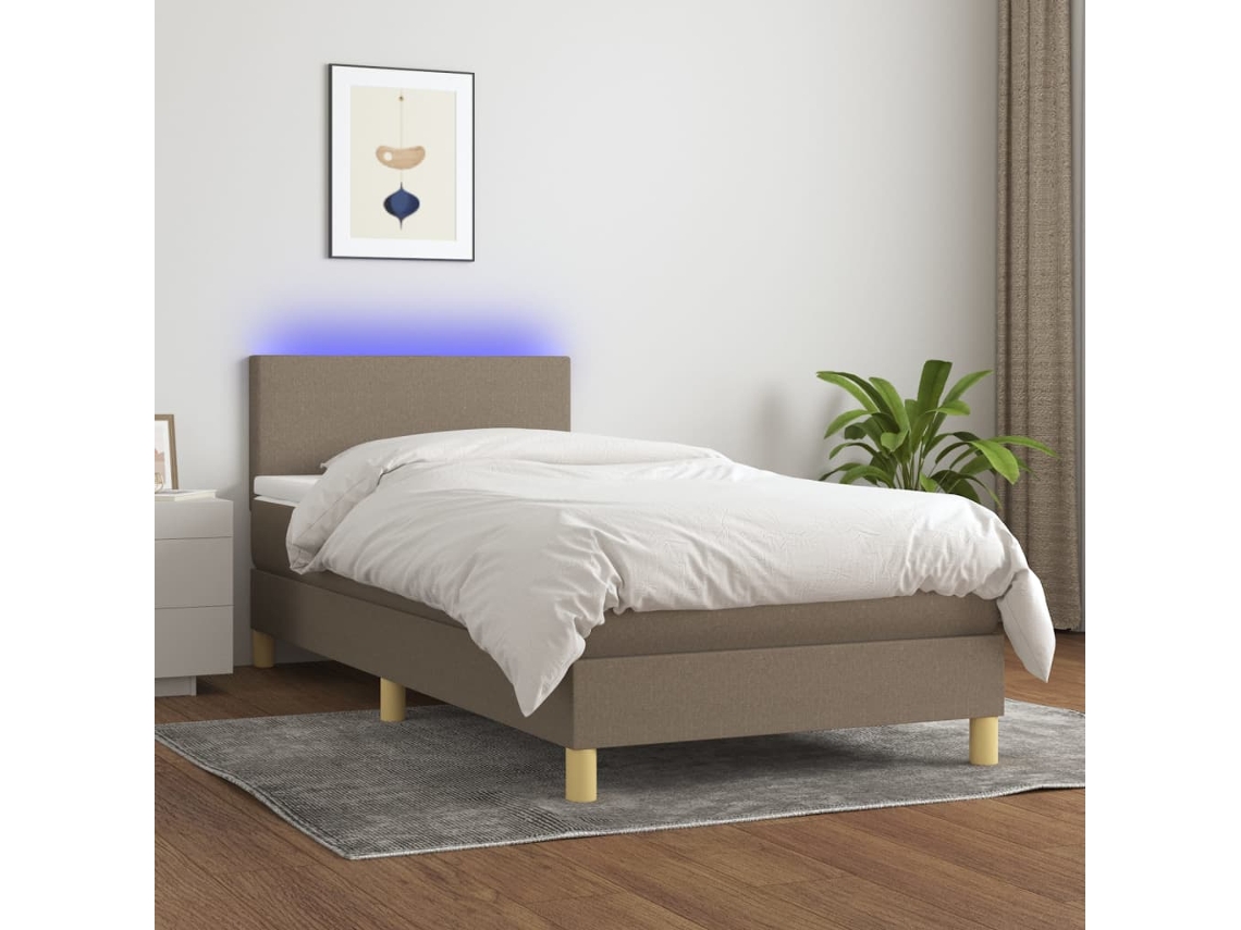 Vidaxl Cama Box Spring + Colchão/led 90x190cm Tecido Cinza-acastanhado